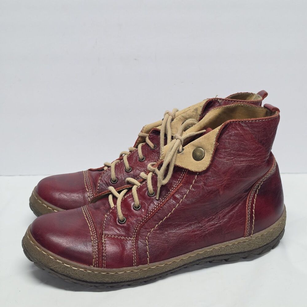 V Italia Women's Burnished Red Leather Ankle Lace Up Combat Boots Size 9-9.5/ 40